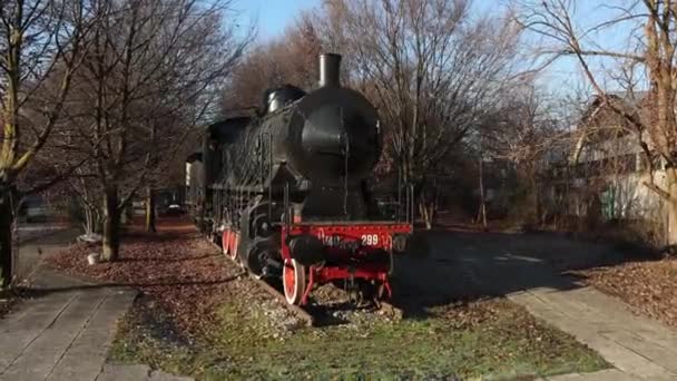 Boneca Mão Locomotiva Antiga Exposto Livre Milão Itália Portátil — Vídeo de Stock