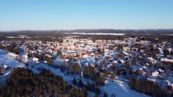 Spektakuläre Luftaufnahme Des Wohnviertels Arvidsjaur Schweden Nach Schneefall — Stockvideo