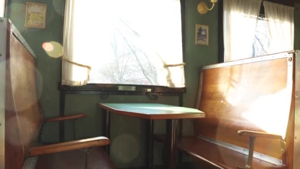 Beautiful Old Vintage Dining Car Details Old Fashioned Train Handheld — Stockvideo