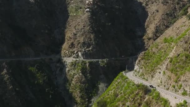 Aerial View Winding Road Mountainside Swat Valley Dolly Forward Pan — Video