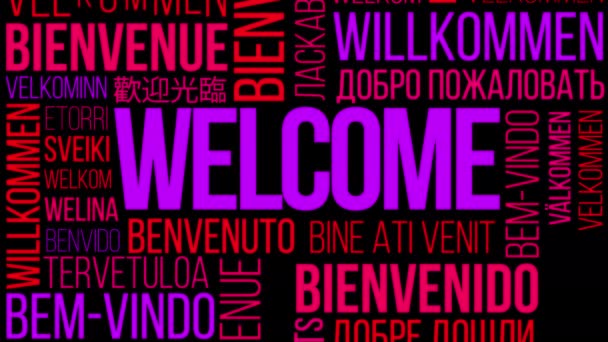 Animation Word Welcome Many Different Languages Red Pink — Stockvideo