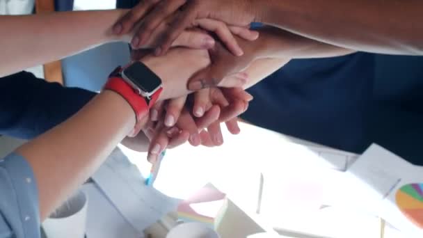 Team Spirit Office Colleagues Making Victory Cheer Close Hands Cheering — Vídeo de stock