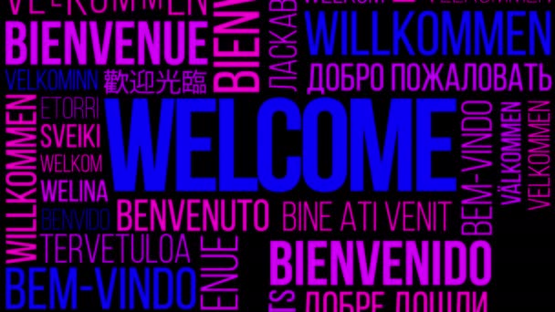 Animation Word Welcome Many Different Languages Blue Pink — Stockvideo