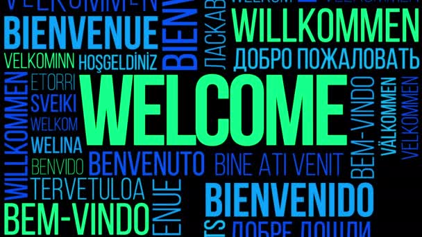 Animation Word Welcome Many Different Languages Green Blue — Stock Video