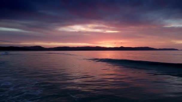 Sunset Sky Sea Mountain View Spirits Bay New Zealand Aerial — Video