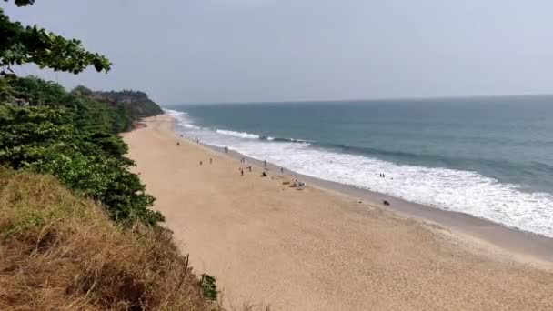 Praia Penhasco Varkala Com Árvores Penhasco Vista Para Mar Praia — Vídeo de Stock