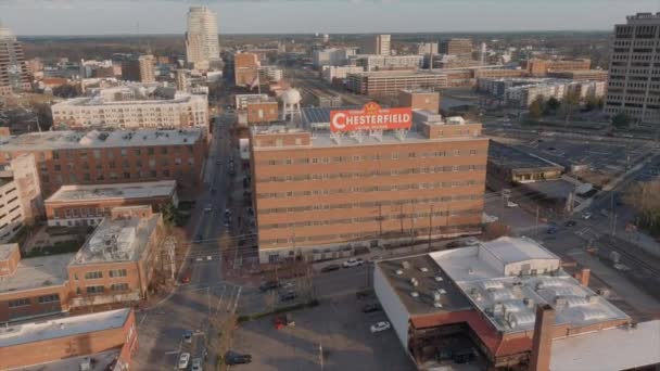 Chesterfield Historisch Gebouw Durham Downtown Verenigde Staten Achterwaartse Antenne — Stockvideo