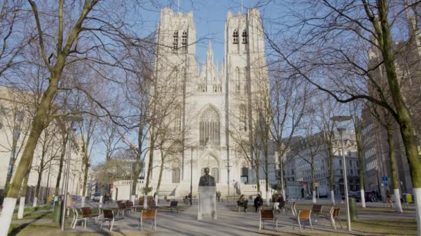 Cattedrale San Michele Santa Gudula Una Giornata Sole Bruxelles Belgio — Video Stock