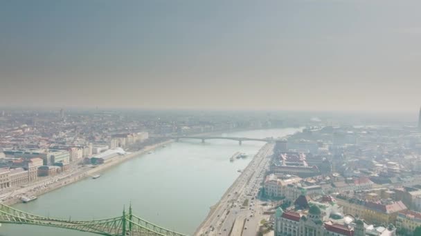Beautiful Green Liberty Bridge Petofi Bridge Clear Danube River Center — Stok video