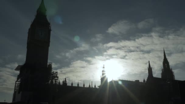 Beautiful Sunrise Silhouette Iconic Clock Tower Big Ben Surrounding Houses — Vídeos de Stock