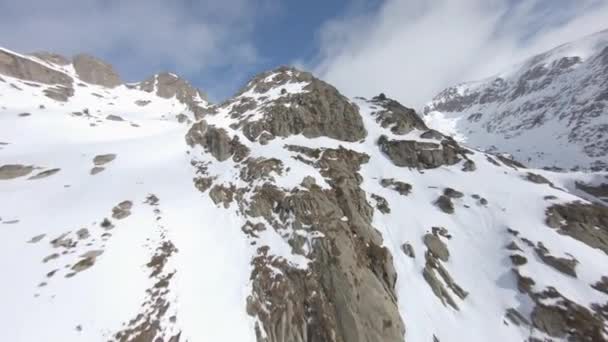 Controlled Drone Flight Peaks Pyrenees Mountains Winter Season Andorra Aerial — Vídeo de stock