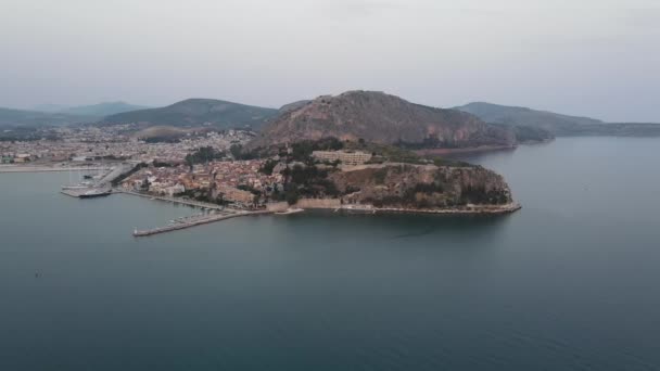 Aerial View Nafplio Harbor Townscape Greece — Vídeo de stock
