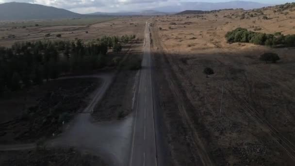 Letecký Snímek Prázdné Ulice Stromem Krajinou Okraji Silnice Izraeli Golan — Stock video