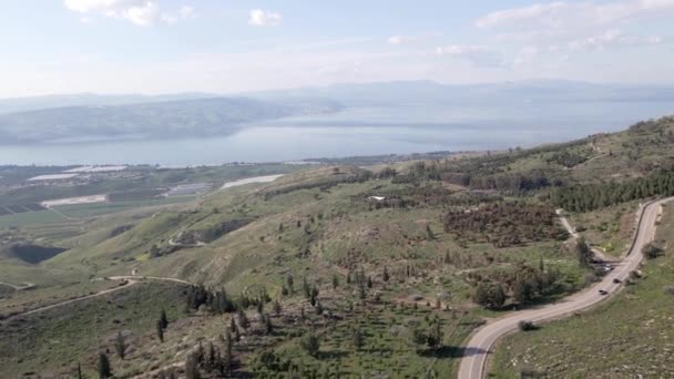 Aerial Shot Drone Moving Forward Green Meadow Landscape Golan Heights — Vídeo de stock