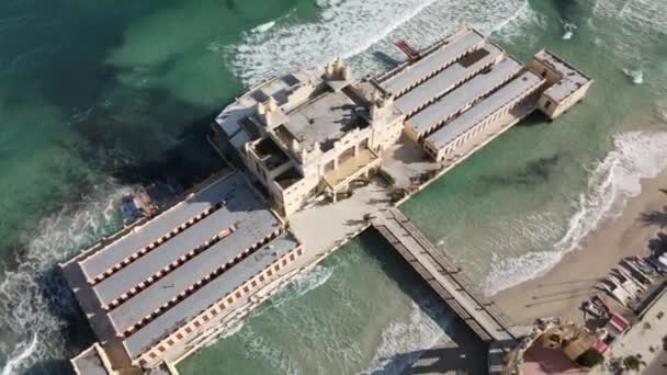 Top Aerial Rotating View Mondello Beach Coastline Sicily — стоковое видео