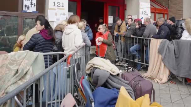 War Refugees Ukraine Helped Red Cross Volunteer Registration Centre Social — Vídeo de stock