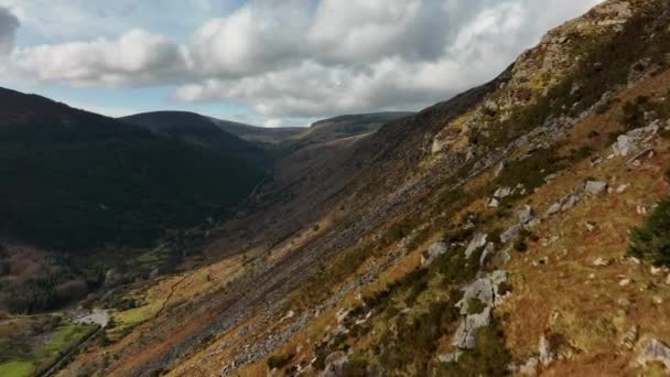 Glenmalure Wicklow Irlande Février 2022 Drone Pousse Vers Nord Ouest — Video