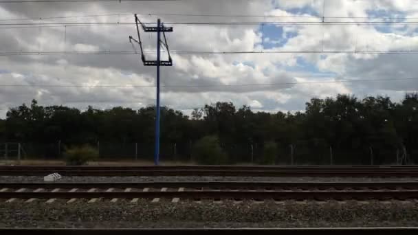 View Train Window While Travelling Horizon Full Nice Cloud Formations — Stock videók