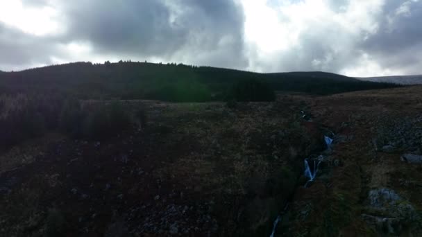 Carawaystick Waterfall Glenmalure Wicklow Ireland February 2022 Drone Ascends Top — Stock Video