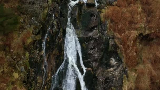 Carawaystick Waterfall Glenmalure Wicklow Ireland February 2022 Drone Bird Eye — Vídeos de Stock