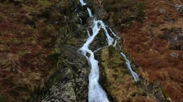 Carawaystick Waterfall Glenmalure Wicklow Irlande Février 2022 Drone Pousse Avant — Video
