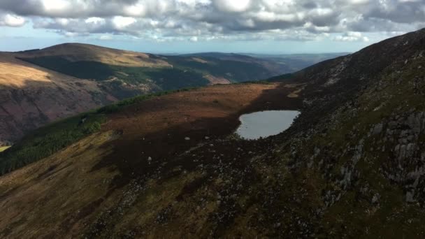 Glenmalure Wicklow Ireland February 2022 Drone Pushes Arts Lough Western — Stockvideo