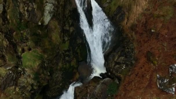 Carawaystick Waterfall Glenmalure Wicklow Ireland February 2022 Drone Bird Eye — Video Stock