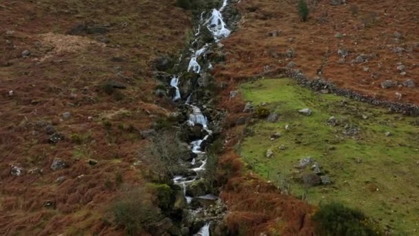 Carawaystick Waterfall Glenmalure Wicklow Ireland February 2022 Drone Pushes Forward — Wideo stockowe