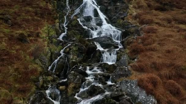 Carawaystick Waterfall Glenmalure Wicklow Irland Februari 2022 Drone Slow Motion — Stockvideo