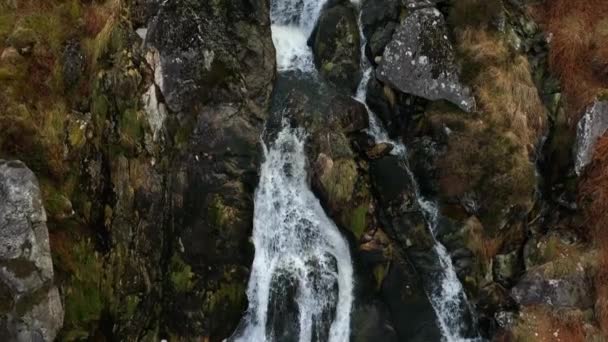 Carawaystick Waterfall Glenmalure Wicklow Ireland February 2022 Drone Bird Eye — Vídeos de Stock