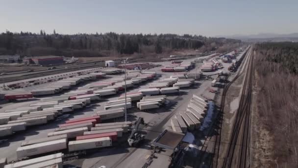 Reach Stacker Trolleys Driving Logistic Center Vancouver Shipping Terminal Canada — Vídeo de Stock