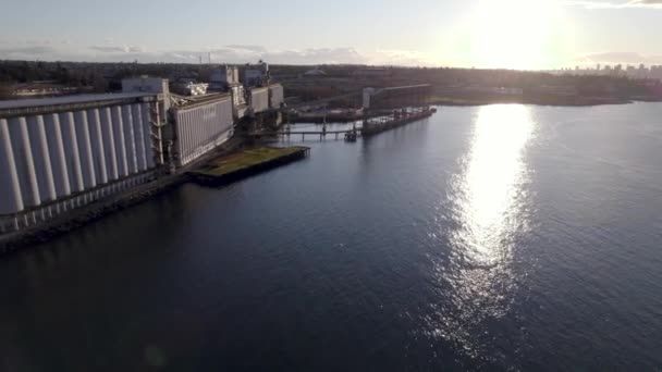 Aerial View Vancouver Port City Skyline Background — Stockvideo