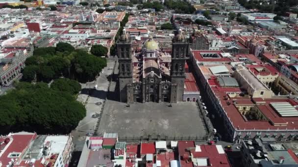 Flying Cathedral Puebla Sunny Day Mexico — Stockvideo