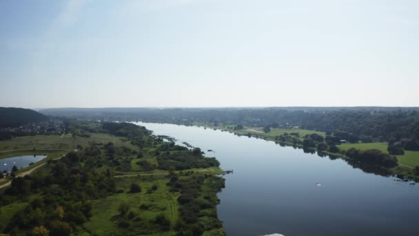 River Floating Green Forest Summer Midday Bridge — Stok video