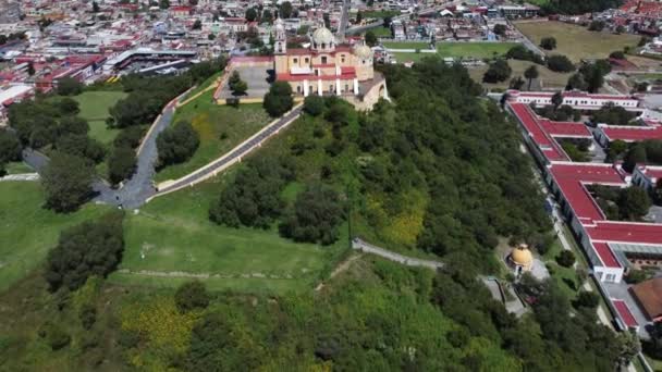 Wide Footage Cholula Cathedral Mexico City Background — Video Stock