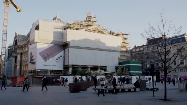 Renovatie Van Het Beroemde Beursgebouw Brussel Bourse Bruxelles — Stockvideo
