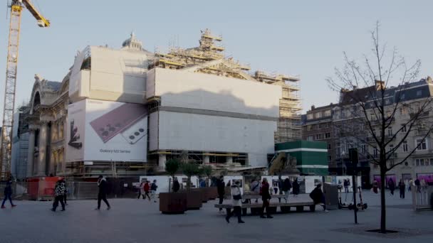 Renovação Famoso Edifício Bolsa Valores Bruxelas Bélgica Bourse Bruxelles — Vídeo de Stock