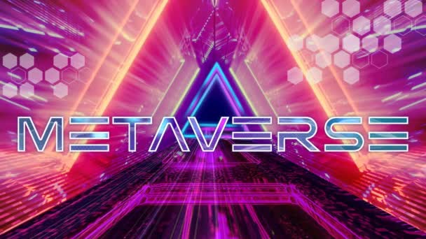 Psychedelic Neon Bright Tech Backround Showing Future Tech Text Metaverse — Stockvideo