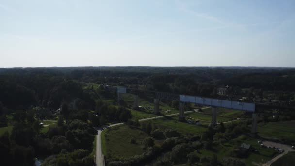 Drone Skott Liten Stad Med Massor Grön Skog Runt Och — Stockvideo