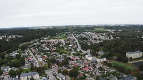 Aerial Shot Small Town Many Green Parks Lithuania — Stockvideo