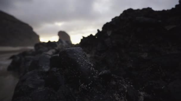 Fuerteventura Spain Canary Island Close Rock Lava Formation Golden Sand — Wideo stockowe