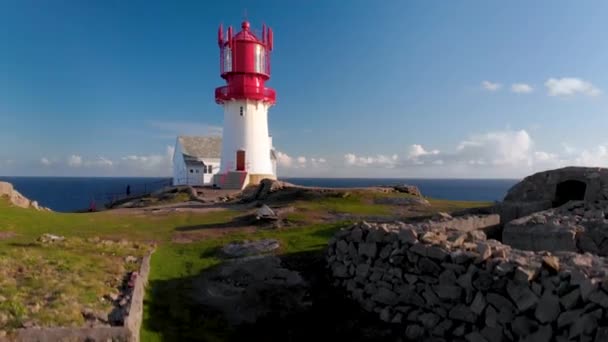 Vuurtoren Van Lindesnes Beslaat Het Zuidelijkste Puntje Van Het Noorse — Stockvideo