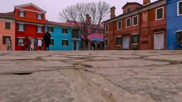 Low Angle Ground Surface Fpv Pov Colorful Houses Burano Village — Stok video