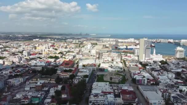 Aerial Panoramic View Port Veracruz Views Ocean Blue Sky Aerial — Stockvideo