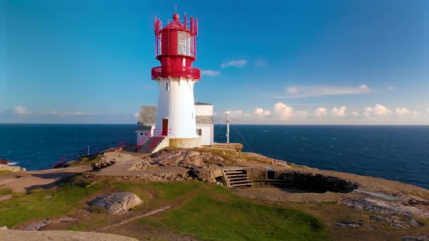 Vuurtoren Van Lindesnes Beslaat Het Zuidelijkste Puntje Van Het Noorse — Stockvideo