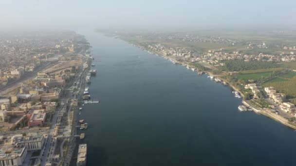 Aerial Drone Shot Nile River Luxor Sunrise — Vídeo de Stock