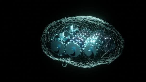 Spinning Gearwheels Human Brains Render Concept Animation — Stok video