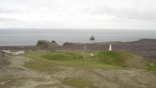 Drone Aerial Reykjanesviti Lighthouse Iceland — стоковое видео