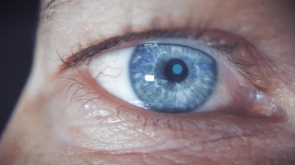 Eye Close Iris Retina Red Laser Bar Biometric Scans Revealing — стоковое видео