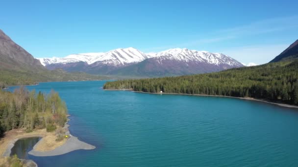 Aerial View Mountains Cooper Landing Alaska Kenai Lake Foreground — Video Stock